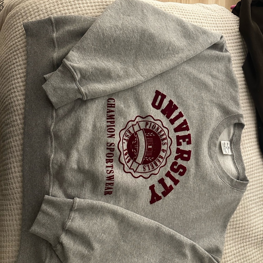 Champion Gray Crewneck with Maroon University Print